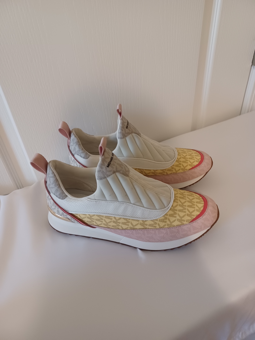 Michael Kors Cream, Yellow & Pink Logo Slip-On Sneaker - Picture 3 of 16